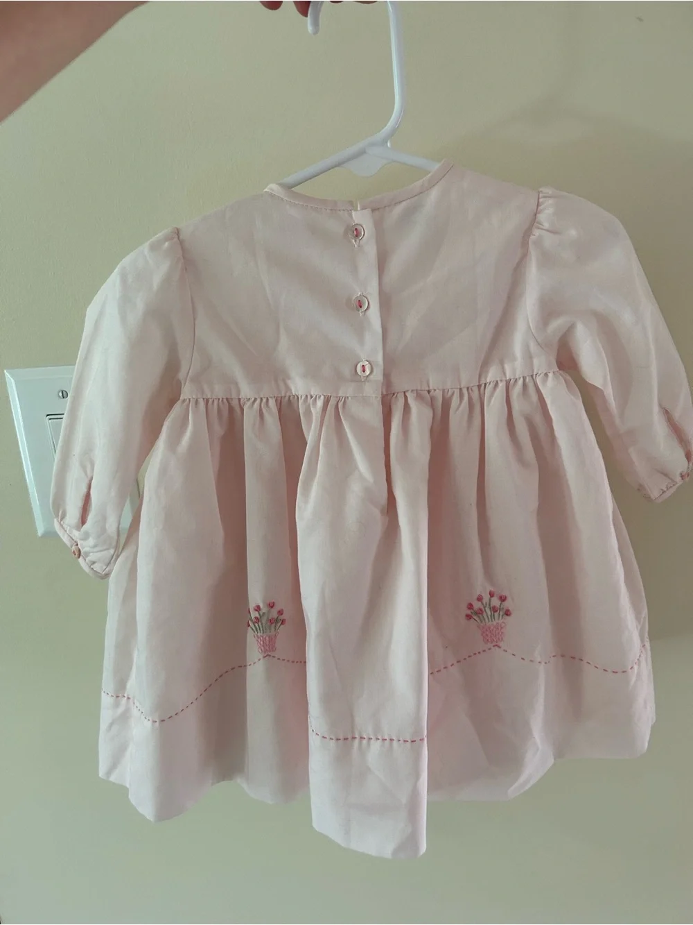 Sarah Louise England Hand-Smocked Pink Baby Girl Dress with Floral Embroidery
